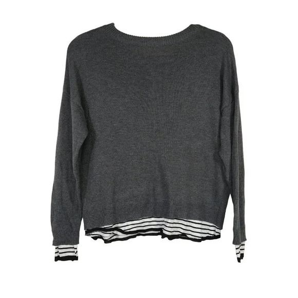 Hem and Thread Sweater Women Size M Grey Long Sleeve Stripe Contract - Picture 4 of 7